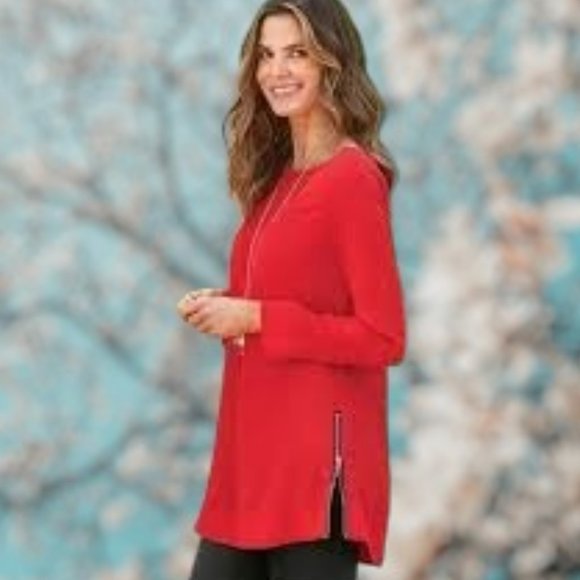 Soft Surroundings Long-Sleeved Lisse Tunic - Red - L - Picture 1 of 10